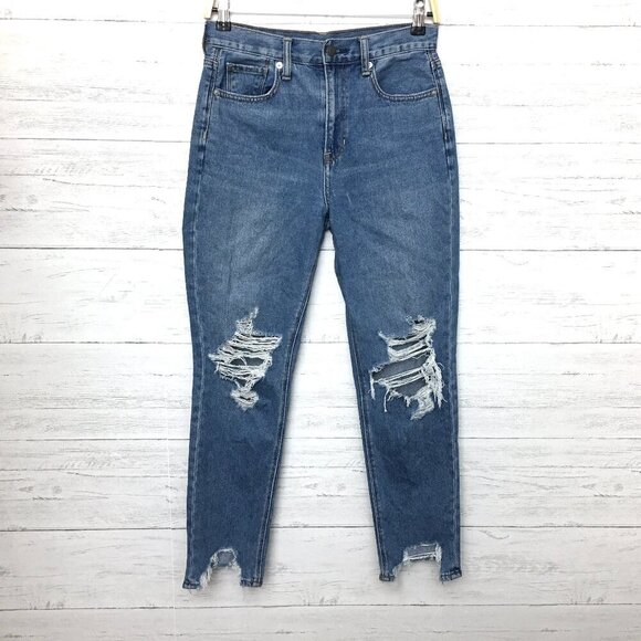 American Eagle Outfitters Mom Jeans Distressed Fray Hems Stretch size 4 - Picture 1 of 9